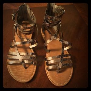 Metallic silver snakeskin  gladiator sandal